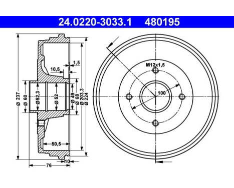 Brake drum 24.0220-3033.1 ATE