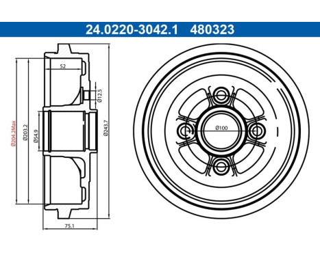 Brake drum 24.0220-3042.1 ATE