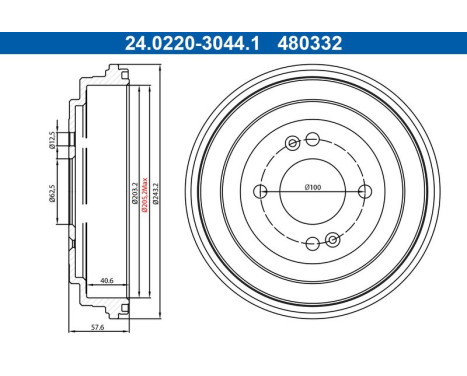 Brake drum 24.0220-3044.1 ATE