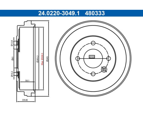 Brake drum 24.0220-3049.1 ATE