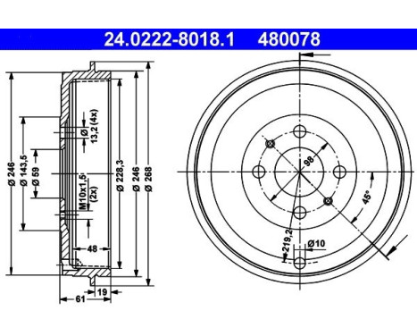 Brake Drum 24.0222-8018.1 ATE