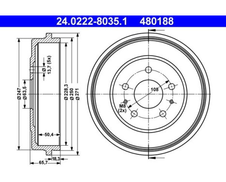 Brake drum 24.0222-8035.1 ATE