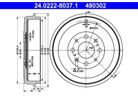 Brake drum 24.0222-8037.1 ATE