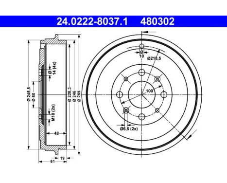 Brake drum 24.0222-8037.1 ATE