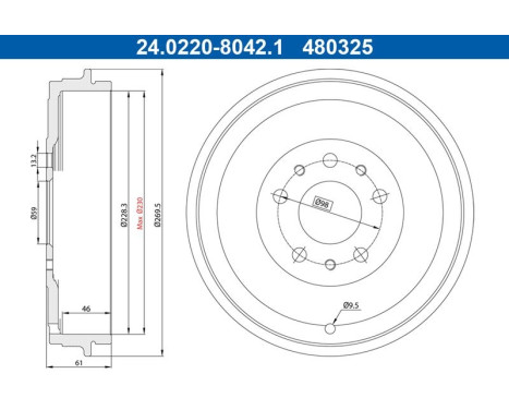Brake drum 24.0222-8042.1 ATE