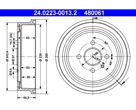 Brake Drum 24.0223-0013.2 ATE