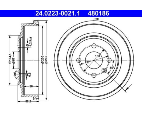 Brake Drum 24.0223-0021.1 ATE