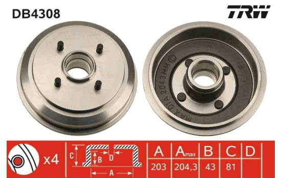 brake drum DB4308 TRW
