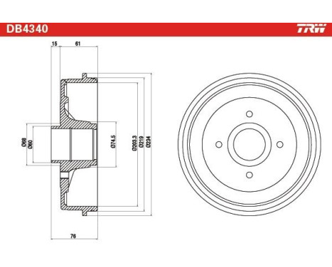 brake drum DB4340 TRW, Image 2