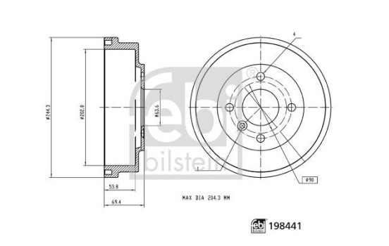 Brake drum 198441 FEBI
