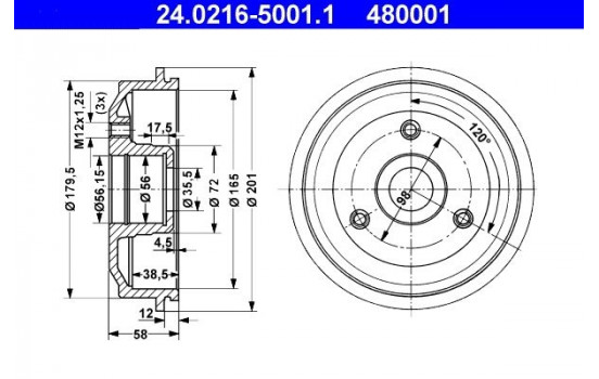 Brake Drum 24.0216-5001.1 ATE