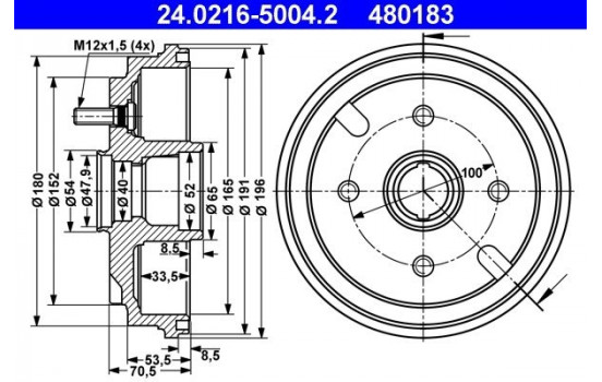 Brake Drum 24.0216-5004.2 ATE