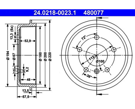 Brake Drum 24.0218-0023.1 ATE