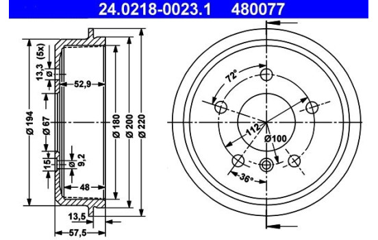 Brake Drum 24.0218-0023.1 ATE