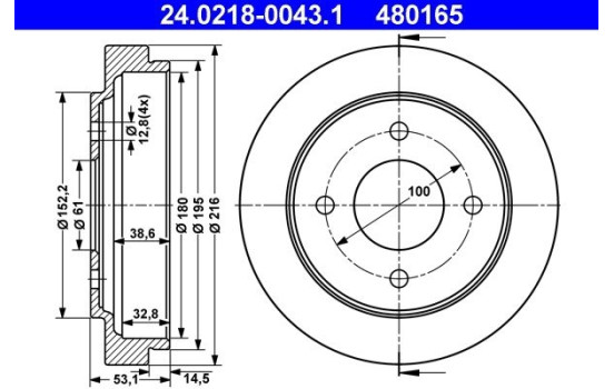 Brake drum 24.0218-0043.1 ATE