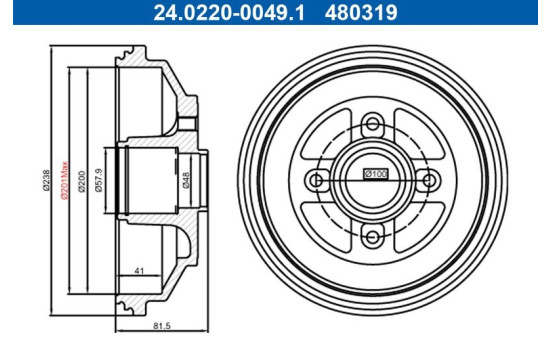 Brake drum 24.0220-0049.1 ATE