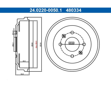 Brake drum 24.0220-0050.1 ATE