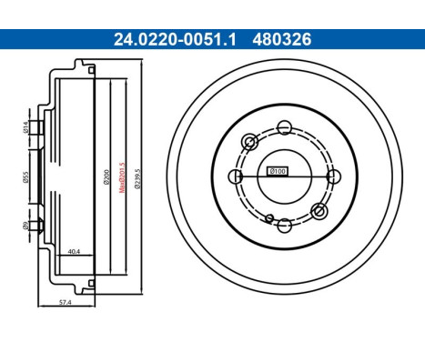 Brake drum 24.0220-0051.1 ATE
