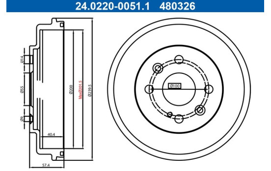 Brake drum 24.0220-0051.1 ATE