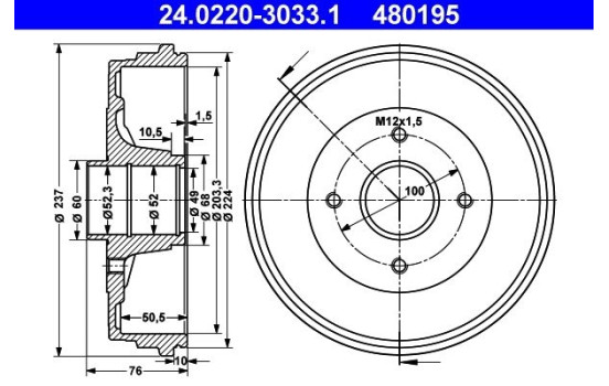 Brake drum 24.0220-3033.1 ATE