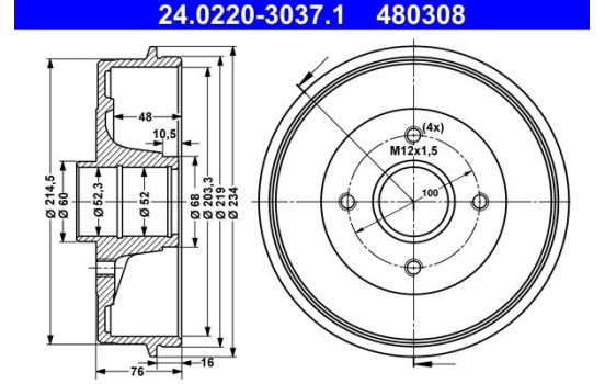 Brake Drum 24.0220-3037.1 ATE