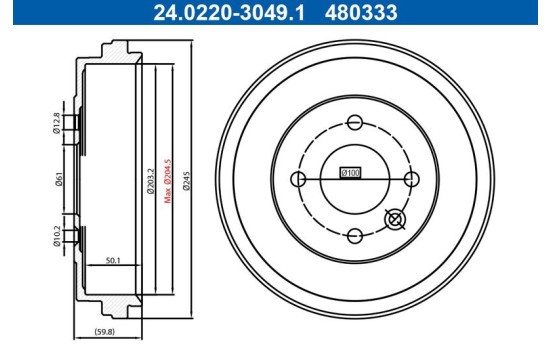 Brake drum 24.0220-3049.1 ATE