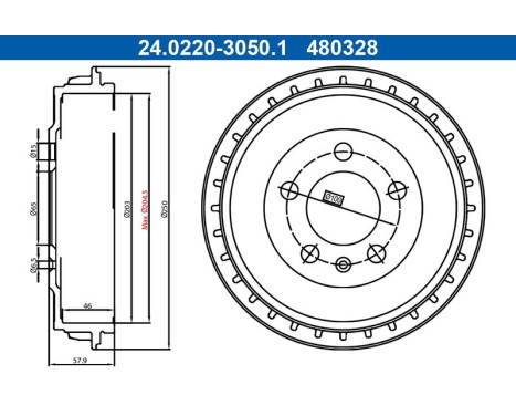 Brake drum 24.0220-3050.1 ATE