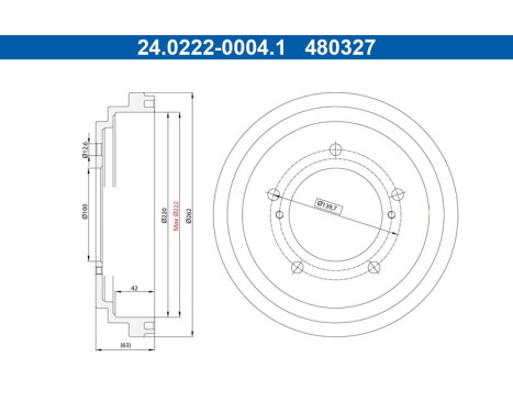 Brake drum 24.0222-0004.1 ATE