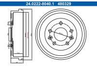 Brake drum 24.0222-8040.1 ATE