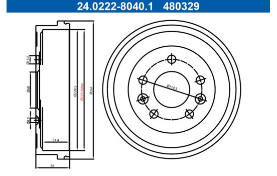 Brake drum 24.0222-8040.1 ATE