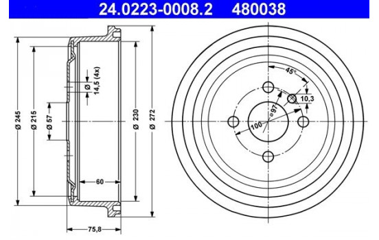Brake Drum 24.0223-0008.2 ATE
