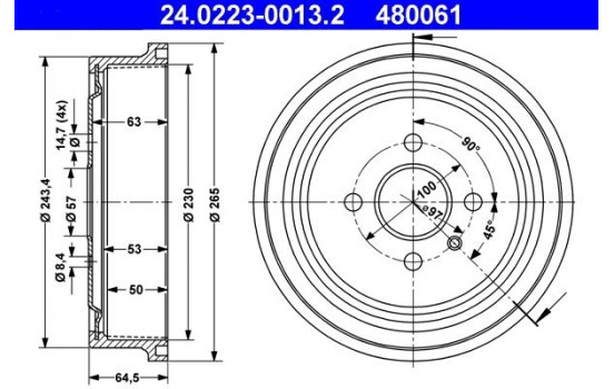 Brake Drum 24.0223-0013.2 ATE