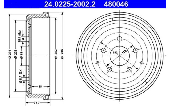 Brake Drum 24.0225-2002.2 ATE