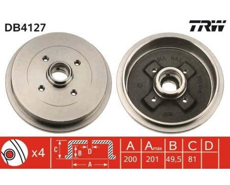 Brake drum DB4127 TRW