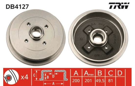 Brake drum DB4127 TRW