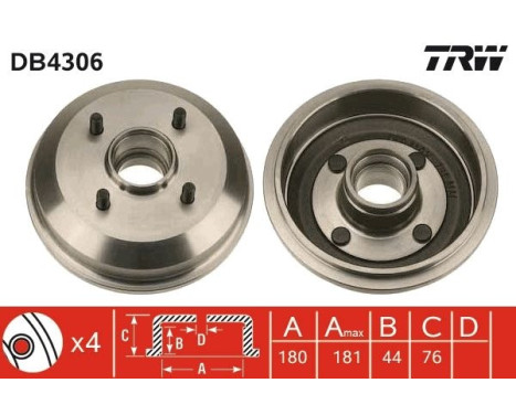 Brake drum DB4306 TRW