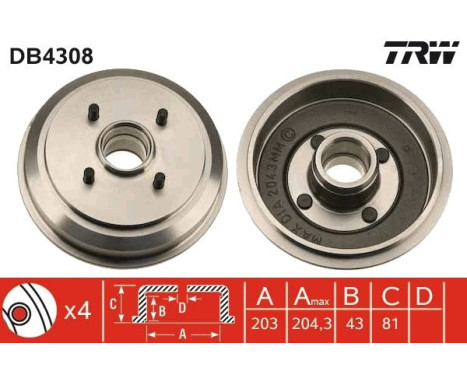 brake drum DB4308 TRW
