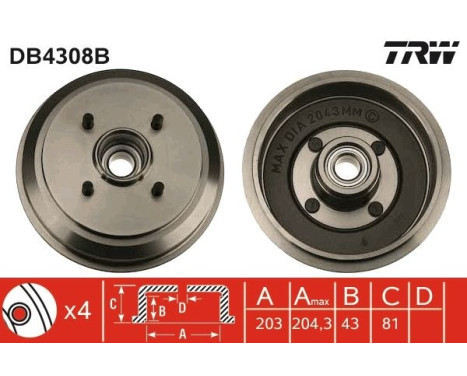 Brake drum DB4308B TRW
