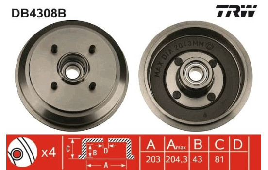 Brake drum DB4308B TRW