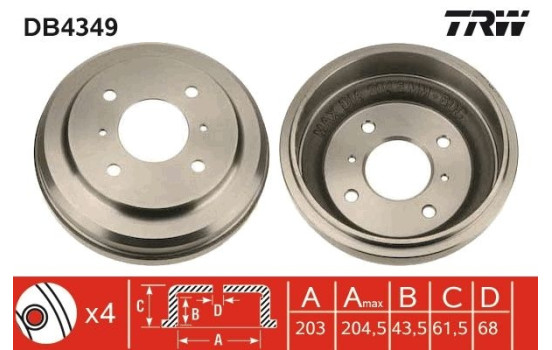 Brake drum DB4349 TRW