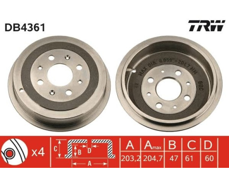 Brake drum DB4361 TRW