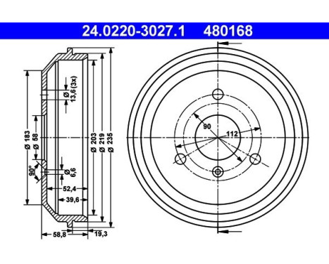 Brake drum 24.0220-3027.1 ATE