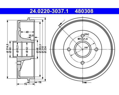 Brake Drum 24.0220-3037.1 ATE