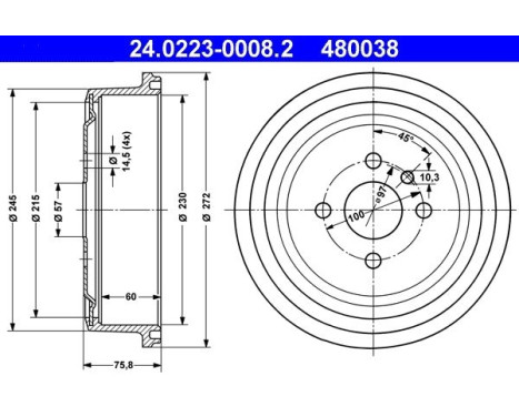 Brake Drum 24.0223-0008.2 ATE