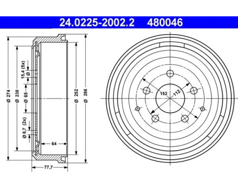 Brake Drum 24.0225-2002.2 ATE