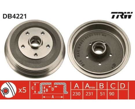 Brake drum DB4221 TRW