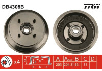 Brake drum DB4308B TRW