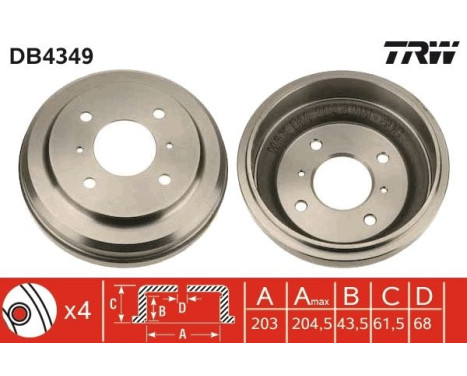 Brake drum DB4349 TRW