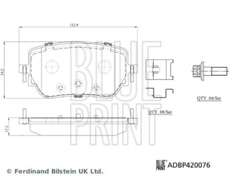 bromsbeläggssats med monteringsmaterial ADBP420076 Blue Print