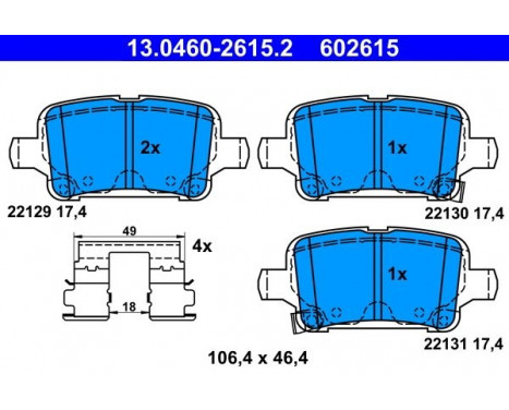 Bromsbeläggssats, skivbroms 13.0460-2615.2 ATE, bild 2